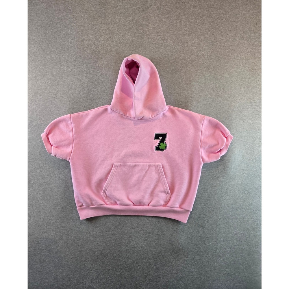 Los Angeles Apparel Hoodie Womens Medium Pink Boxy Oversized Short Sleeve Patch